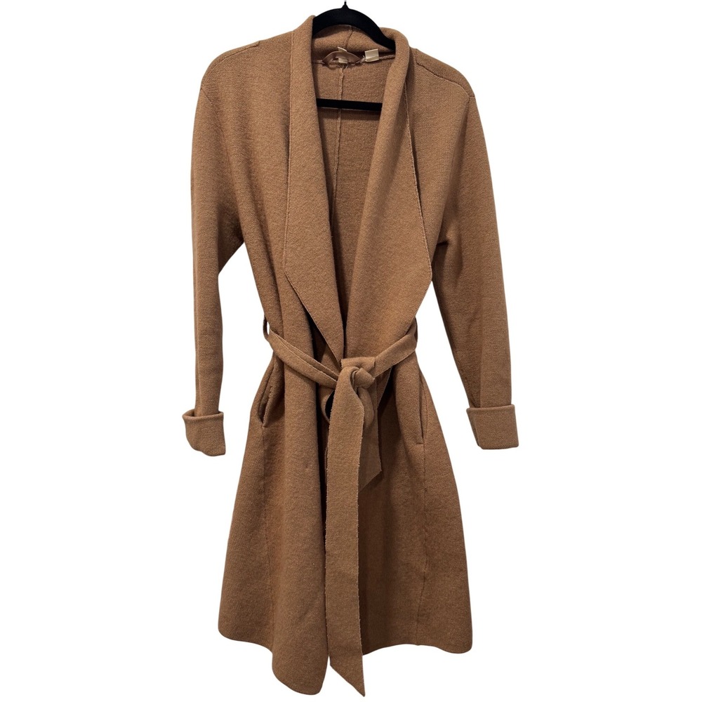 Anthropologie Moth Camel Brown Cotton‎ Wool Wrap Cardigan Sweater Coat XS